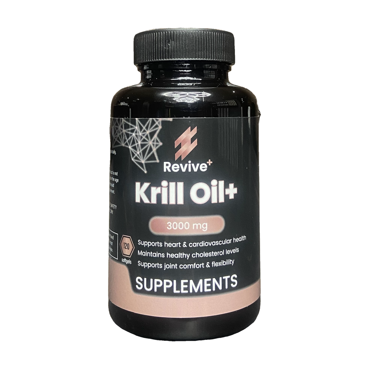 Revive+ Krill Oil+ supplement bottle on a white background