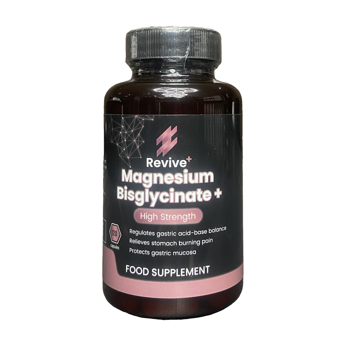 Supplement bottle labeled 'Revive Magnesium Bisglycinate' on a white background