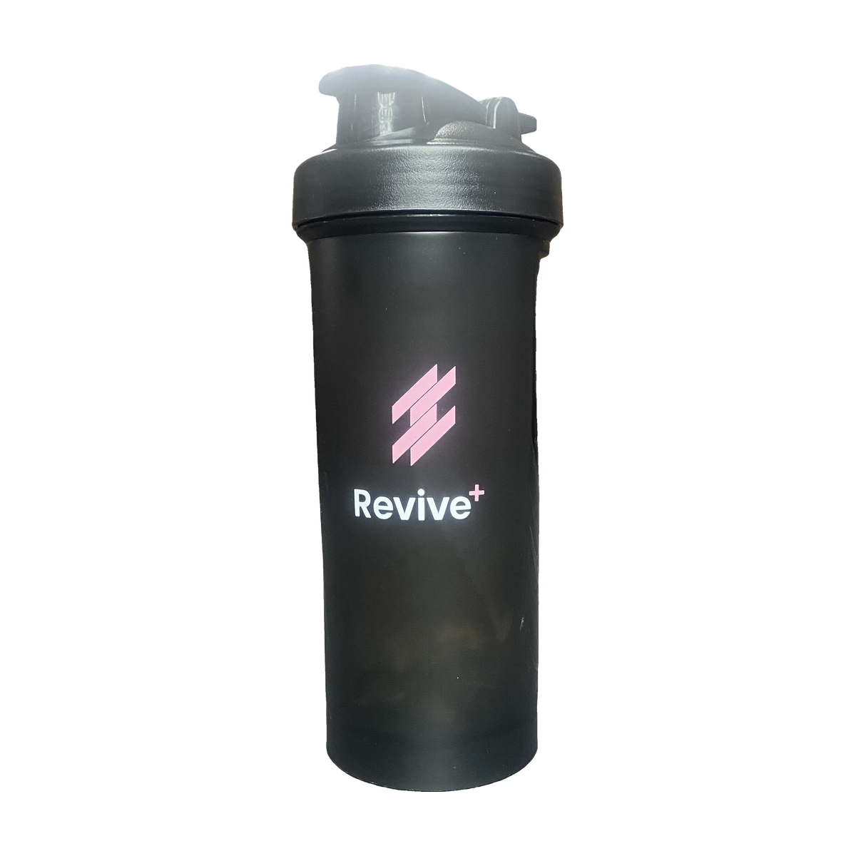 Black shaker bottle with 'Revive+' logo on a white background